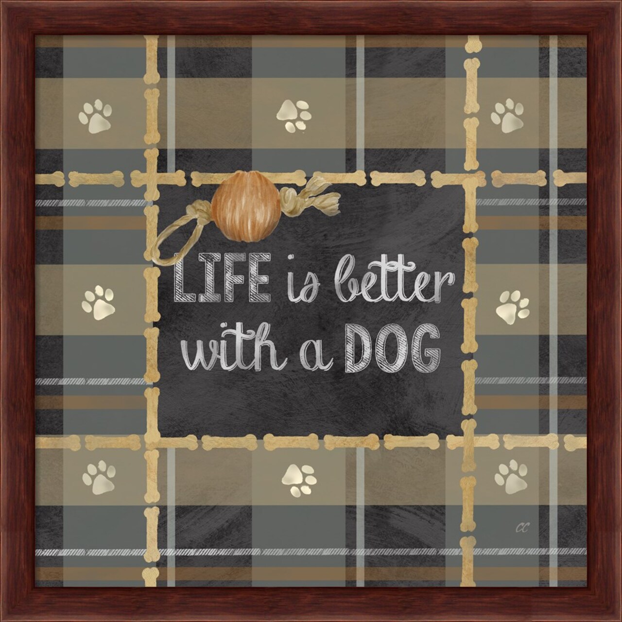 Dog Sentiment Plaid II by Cynthia Coulter 13" x 13" Framed Wall Art